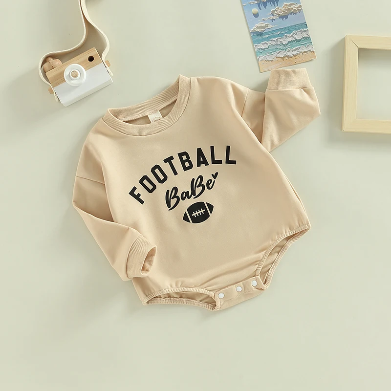 Baby Boy Dlhý Rukáv Romper Posádky Krku Písmená Futbal Tlače Patria Kombinézu pre Bežné Denné Detské Dojčenské Oblečenie Obrázok 5