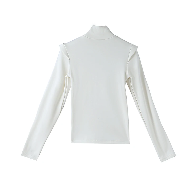 biela turtleneck falošné dvoch-dielny dlhým rukávom klesnutie tričko pre ženy jar farbou trička, topy dizajn s Obrázok 1