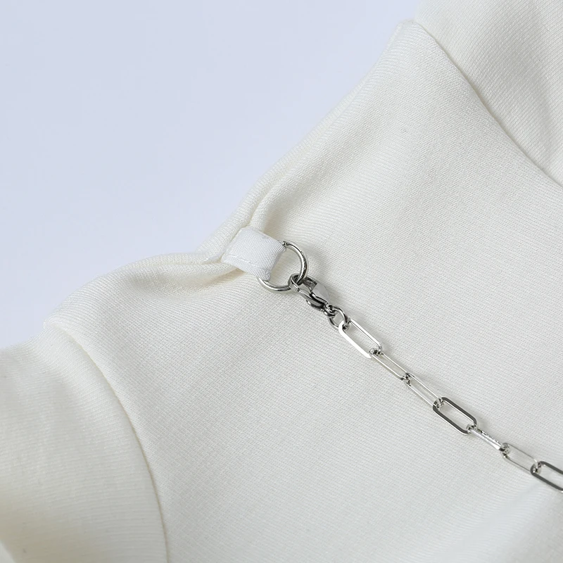biela turtleneck falošné dvoch-dielny dlhým rukávom klesnutie tričko pre ženy jar farbou trička, topy dizajn s Obrázok 4