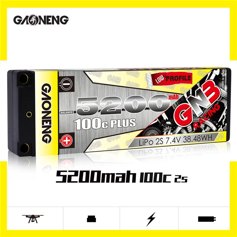 GAONENG GNB 5200mAh 2S 7.4 V 100C Lipo Batérie Hard shell T XT60 Zapojte Konektor Lítiová Batéria pre RC 1:10 RC Model Auta Časti Obrázok 0