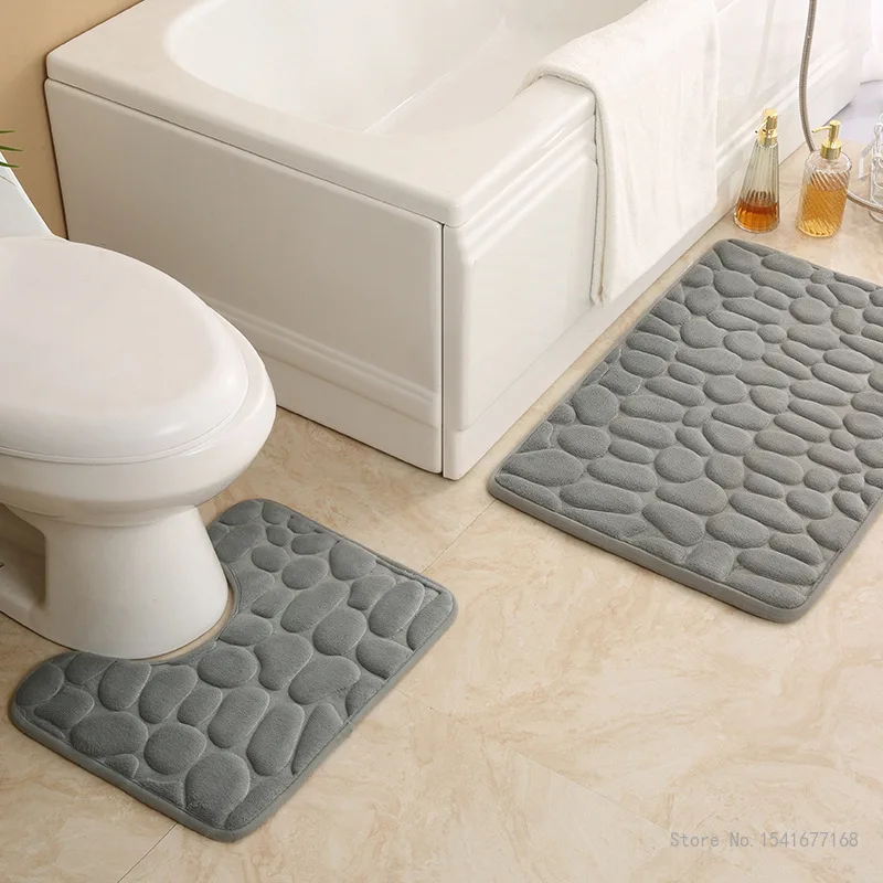 Kamienkové vytlačené podlahové rohože U-tvarované wc dvoch-dielny oblek domáce dekorácie kúpeľňa absorpčné non-slip koberec podlahy, kúpeľňa mat Obrázok 0