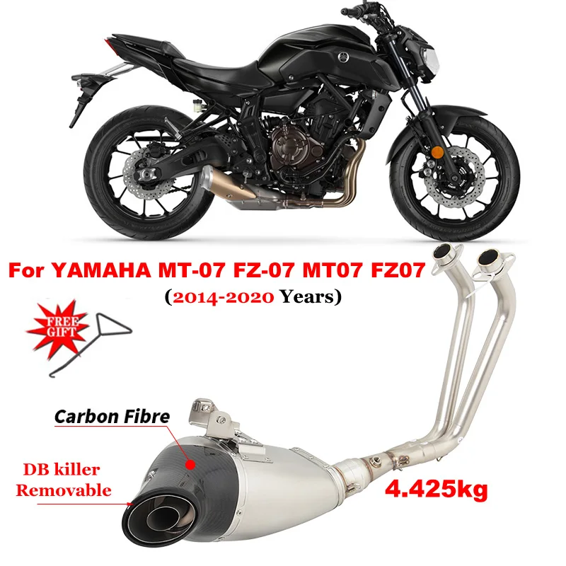 Motocykel Výfukových DB Vrah Uniknúť Systém Upraviť Prednej Lin Rúry Uhlíka Šál Pre YAMAHA MT-07 FZ-07 MT07 FZ07 2014 - 2020 Obrázok 0