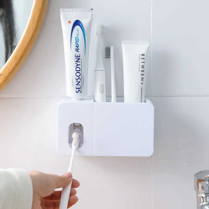 Multi-Funkčné Kúpeľňa Police zubná pasta Vydávať Squeezer Automatické Kefka Stojan na Stenu Punch-Bezplatné WC Príslušenstvo Obrázok 0
