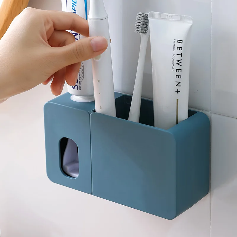 Multi-Funkčné Kúpeľňa Police zubná pasta Vydávať Squeezer Automatické Kefka Stojan na Stenu Punch-Bezplatné WC Príslušenstvo Obrázok 1