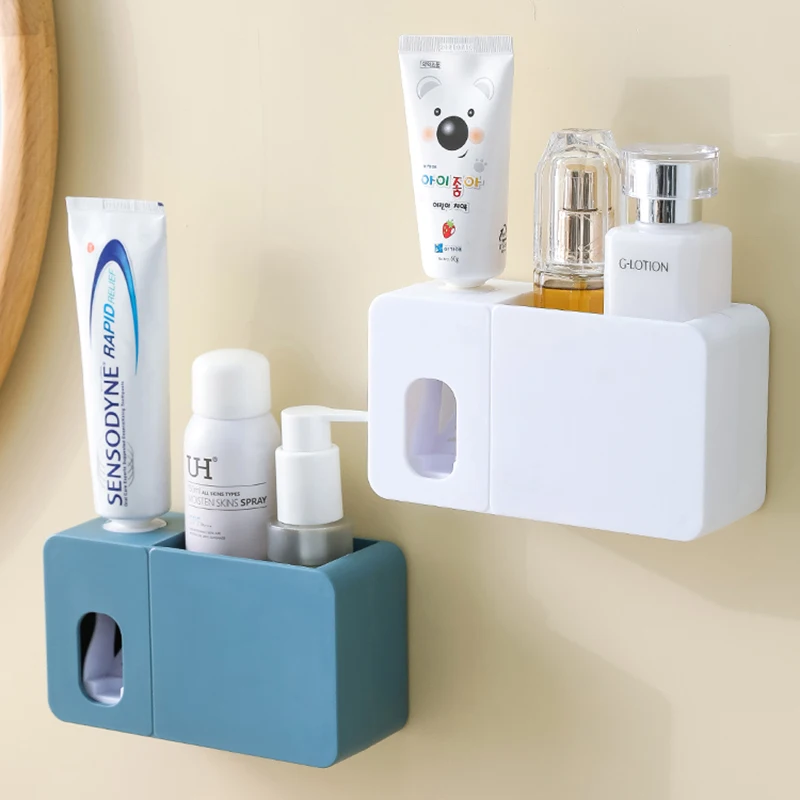 Multi-Funkčné Kúpeľňa Police zubná pasta Vydávať Squeezer Automatické Kefka Stojan na Stenu Punch-Bezplatné WC Príslušenstvo Obrázok 4
