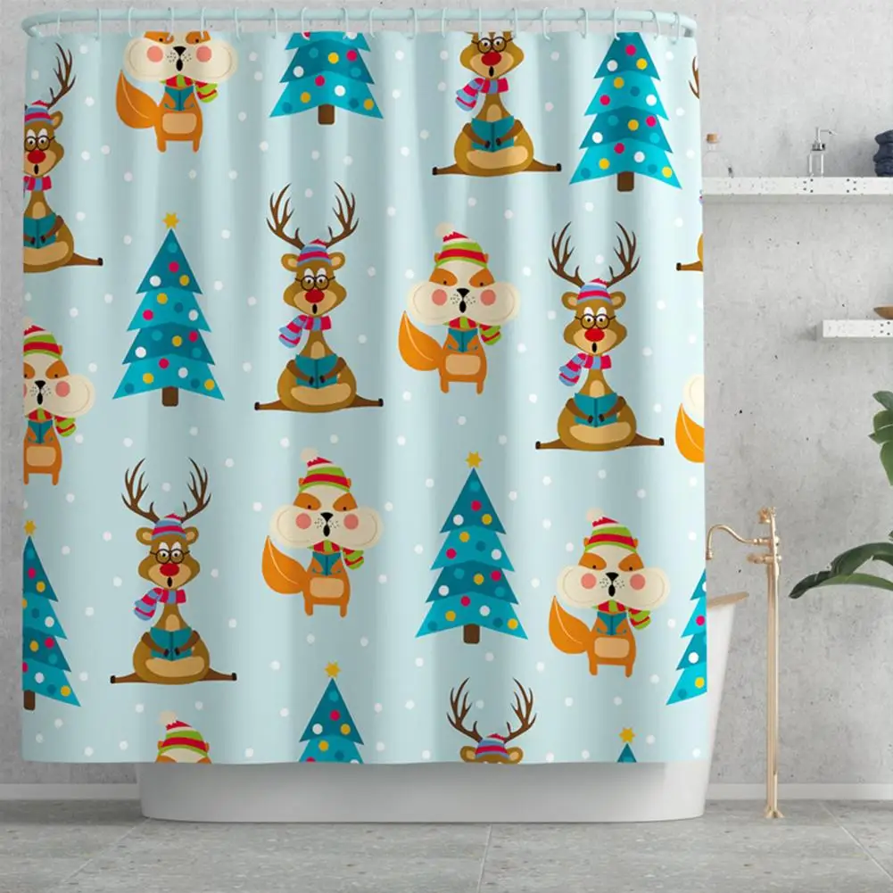 Polyester Kúpeľňa Štýle Vianoc Karikatúra Tlače Sprchový Záves 180*180 cm S Háčikmi Obrázok 3
