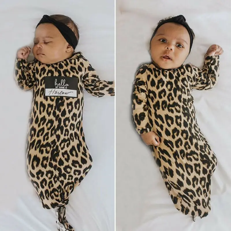 Pudcoco Novorodenca Bavlna Spacie Vaky 2019 Úplne Nové Módne Swaddle Deka Zábal Spací Vak Leopard Tlač Obrázok 0